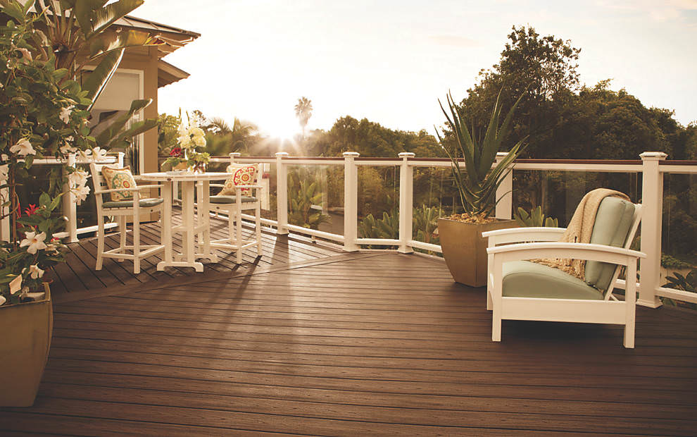 Brown decking with white railings